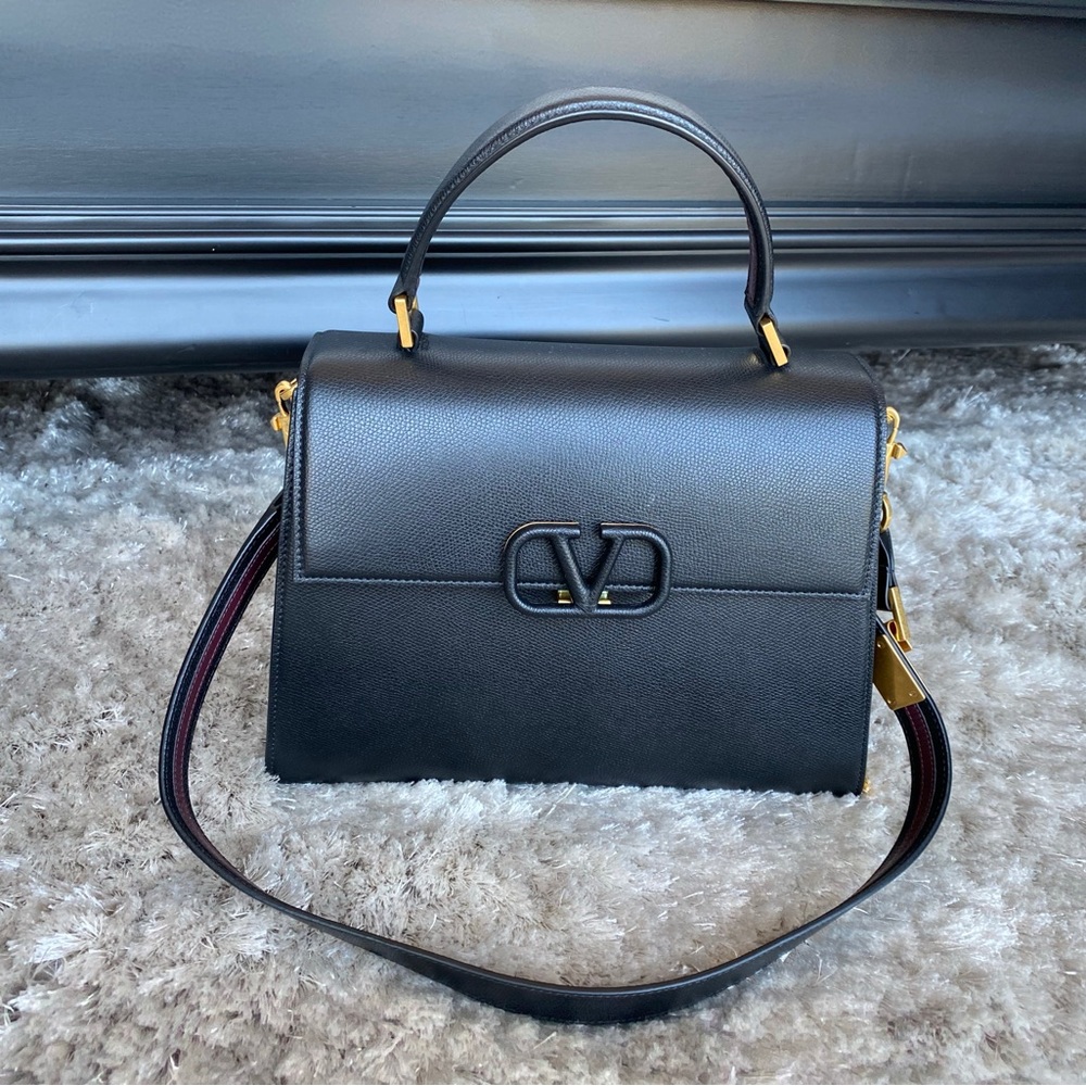 Valentino VSling Top Handle Bag; Black Calfskin w/ Matte Gold Hardware